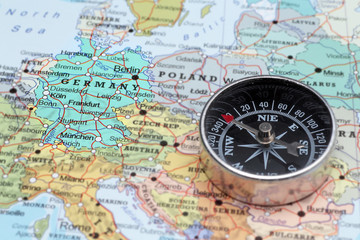 Fototapeta na wymiar Travel destination Germany, map with compass