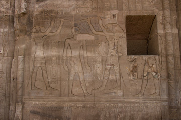 Hieroglyphics at Kom Ombo temple in Egypt