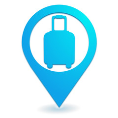 bagage valise sur symbole localisation bleu