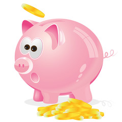 Piggy bank with coins