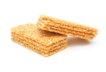 sweet rice puffs blocks on a white background