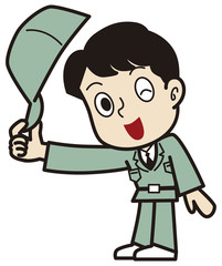 帽子を取って挨拶をする男性作業員