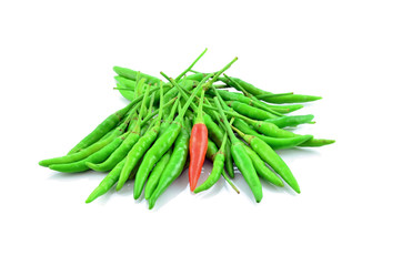 Red and green chili peppers isolated on the white