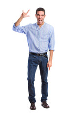 young man disagreement gesture