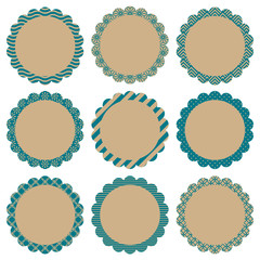 Flower Label Retro Pattern Beige/Turquoise