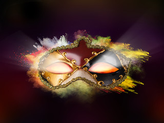 Venice mask with colored powder and glowing eyes