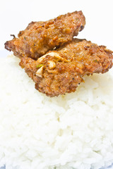 fried pork with garlic pepper and rice