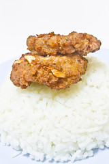 fried pork with garlic pepper and rice