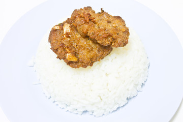 fried pork with garlic pepper and rice