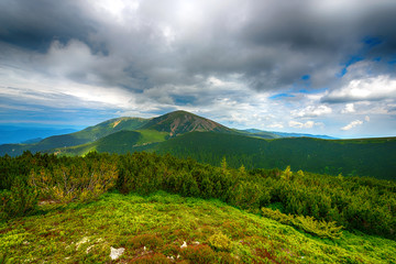 beautiful mountain landscape with dramatic clouds