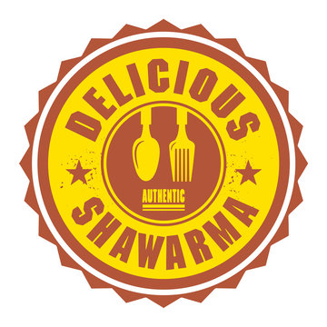 Abstract stamp or label with the text Delicious Shawarma