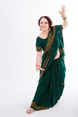 european girl in green indian saree