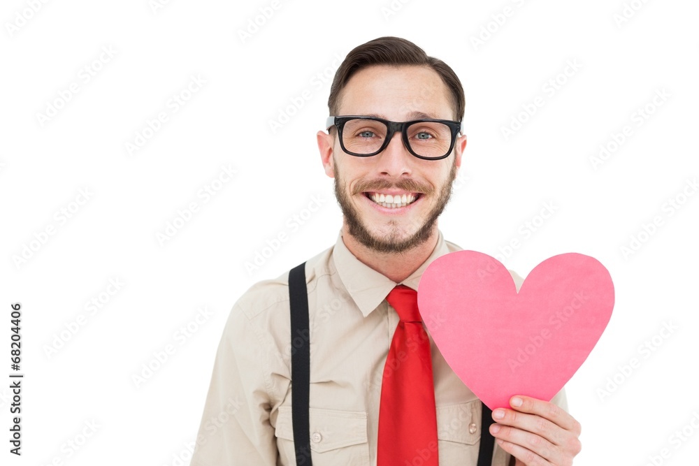 Aufkleber geeky hipster smiling and holding heart card