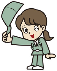 挨拶をする女性作業員