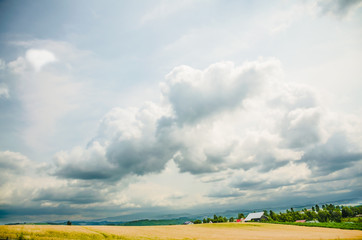 hokkaido country side landscape in cloudy day