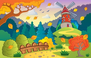 Autumn landscape with windmill 1