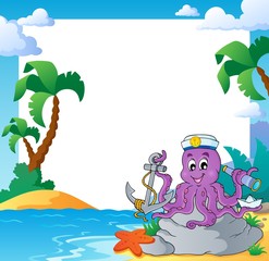 Obraz na płótnie Canvas Beach frame with octopus sailor