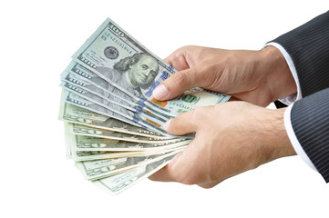 ็Hands holding money - United States Dollars (USD) banknotes