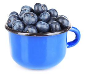 Delicious blueberries in cup isolated on white
