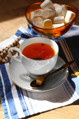 Cup of tea on table, close up