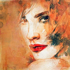 Papier Peint photo Visage aquarelle portrait de femme .aquarelle abstraite .fashion fond