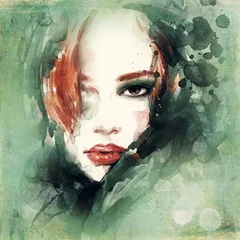 Washable wall murals Aquarel Face woman portrait  .abstract  watercolor .fashion background