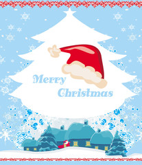 Christmas and New Year Greeting card, Santa Claus with gifts bag
