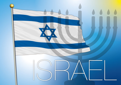 israel flag and menorah