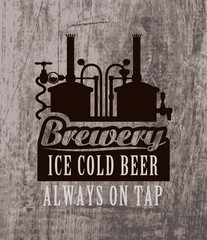 banner with picture of the brewery on wooden boards