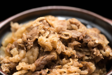 牛丼 beef rice bowl 黒背景