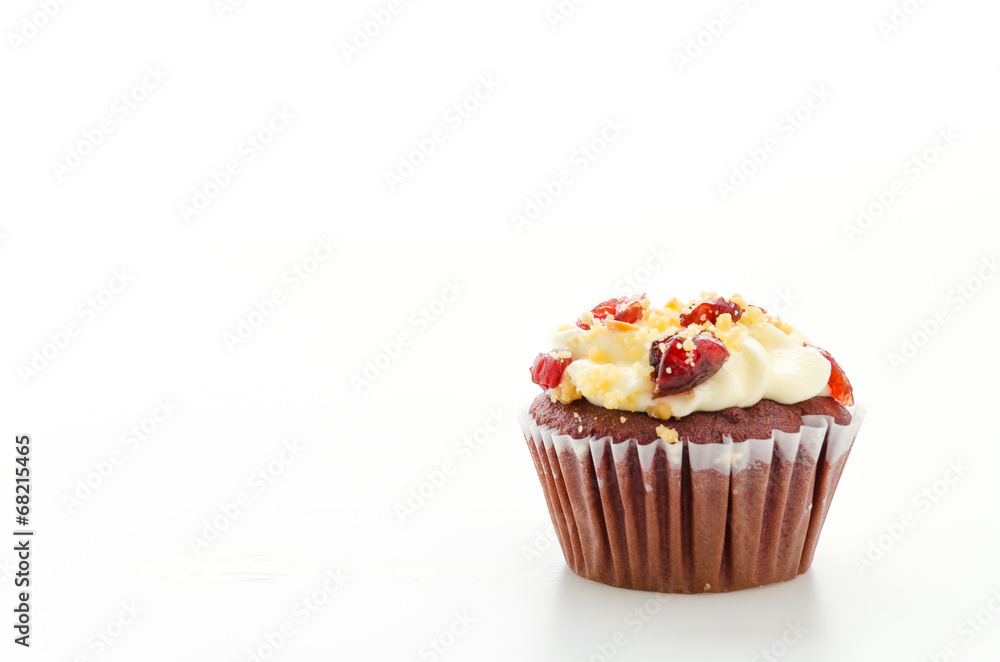 Poster Red cupcake velvet isolated white background