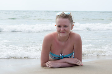 girl in a swimsuit at the sea