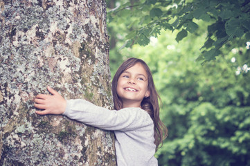 Girl under big Tree, retro