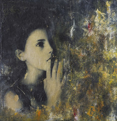 Collage painting with girl Figure