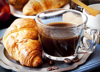 Breakfast with Coffee and Croissants