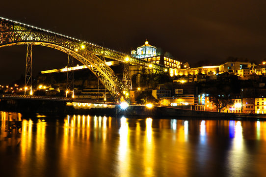 Dom Luis I Bridge over Douro River in Porto at Night