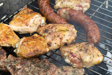 barbecue with delicious grilled meat on grill