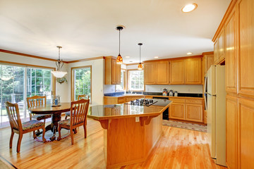 Large traditional wood golden kitchen.