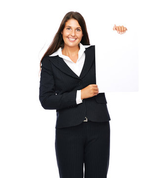 Business Woman Holding An Empty Sign