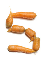 Alphabet letter S arranged from fresh carrots isolated