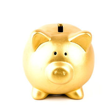 gold piggy bank isolated white background