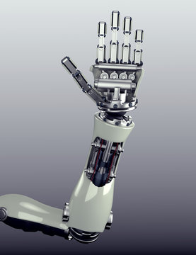 robot arm counting number 5 hand gesture