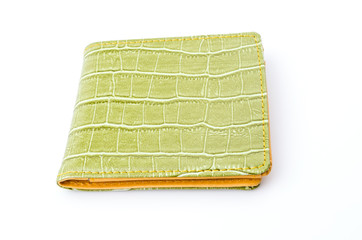Green leather wallet isolated white background
