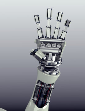 futuristic robot arm with hand gesture