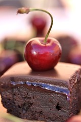 Baileys Brownie with cherry gel and chocolate cherry ganache