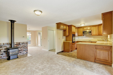 Empty house interior. Living room with kitchen area