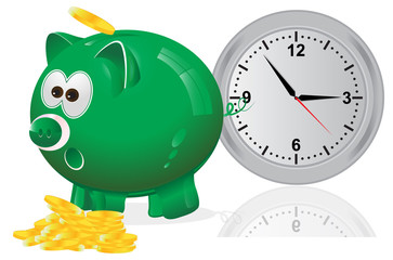 Time, money, concept, piggy bank, green
