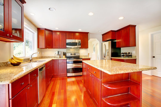 Bright red kitchen room