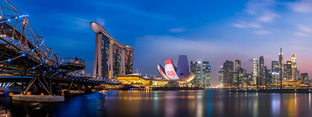 Afwasbaar Fotobehang Singapore Singapore stad bij nacht