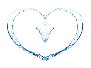 Fototapeta na wymiar Water splashes in shape of heart, isolated on white